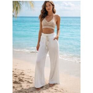 Abercrombie Fitch Gauze White Beach Pants S Boho Resort Wide Leg Coastal Summer